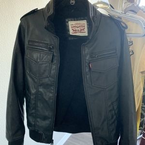 Levi's Faux Leather Black Aviator Bomber Jacket